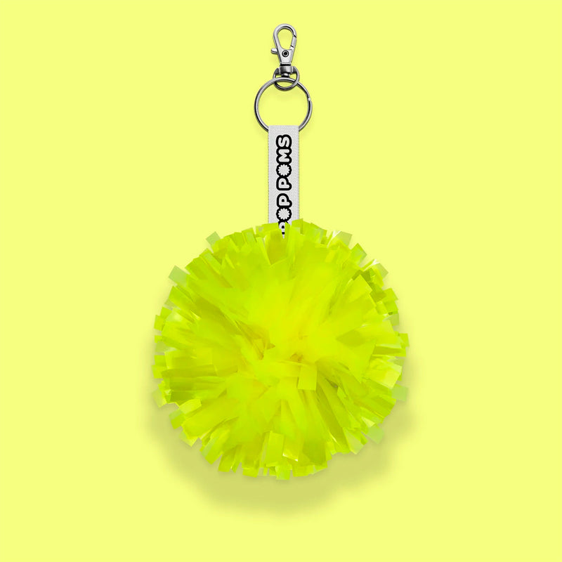 Neon Yellow Metallic pom pom keyring