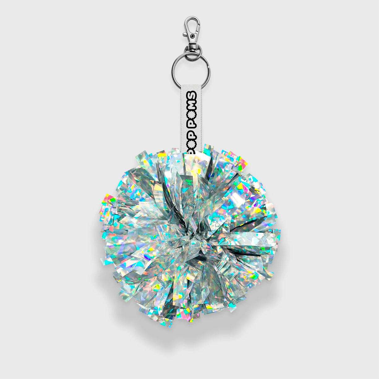 Silver Shattered Holographic pom pom keyring