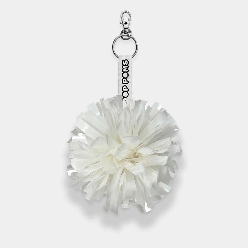 Arctic White Metallic pom pom keyring
