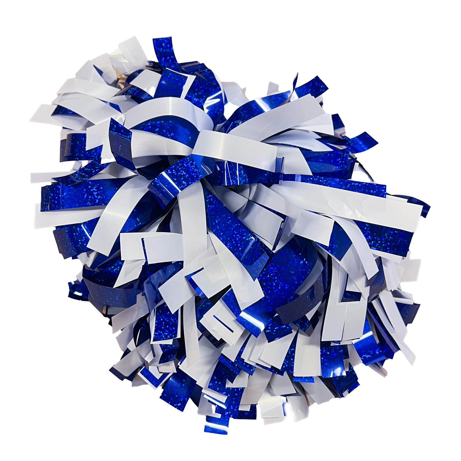 Metalskimrande vit/glitter blå pom