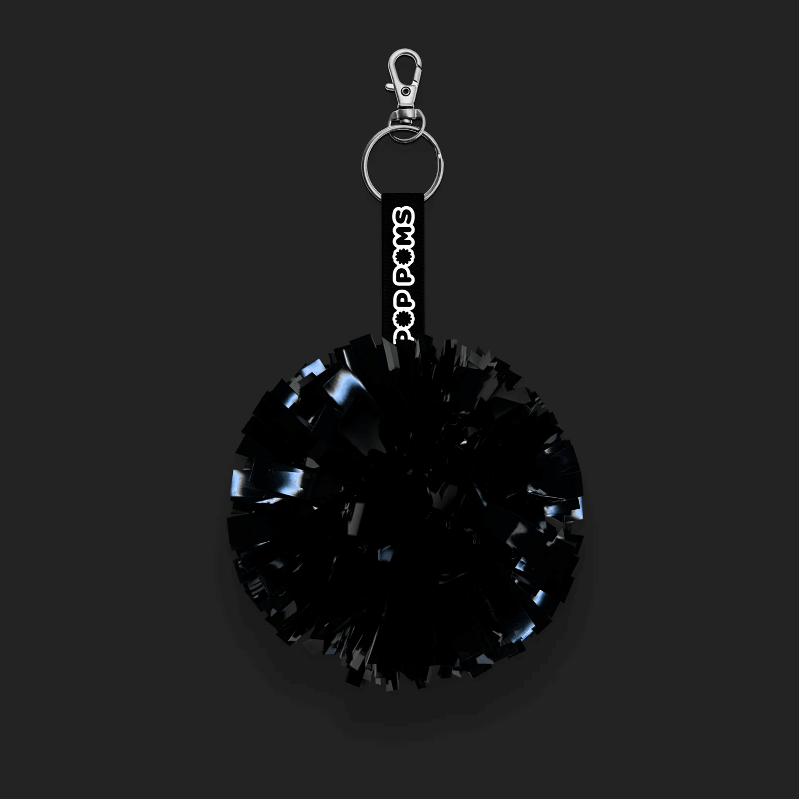 Midnight black metallic pom pom keyring