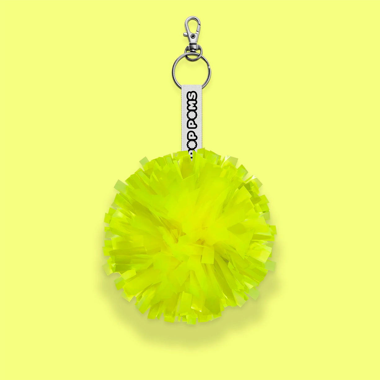 Neon Yellow Metallic pom pom keyring