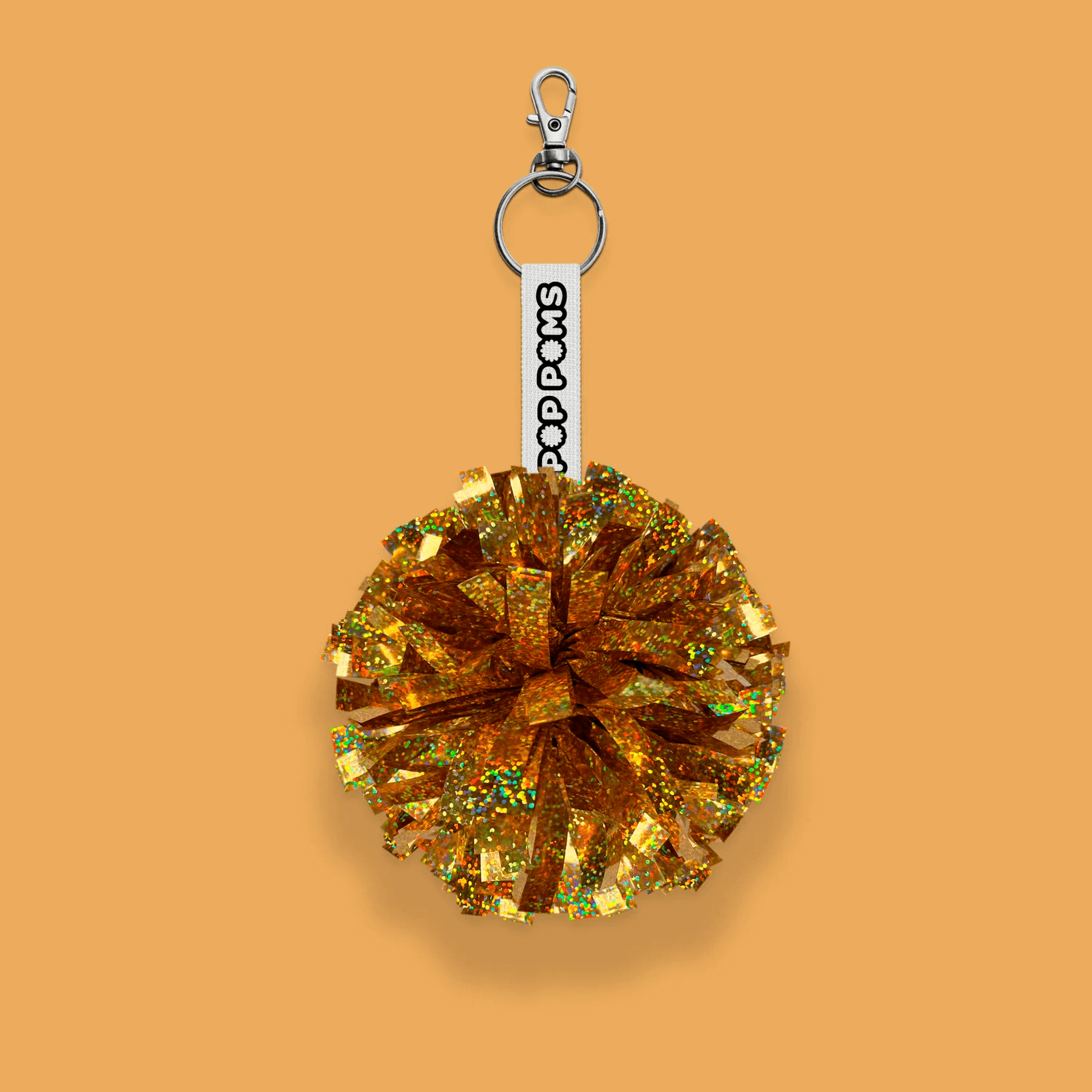 Gold sparkle holographic pom pom keyring