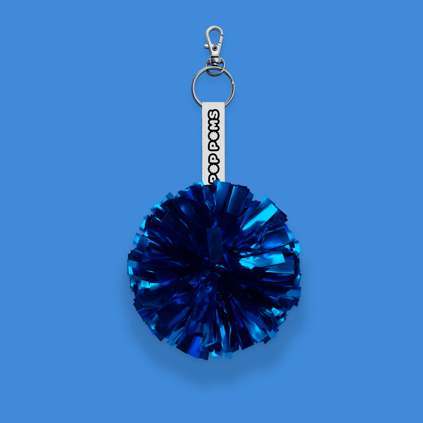 Royal blue metallic pom pom keyring