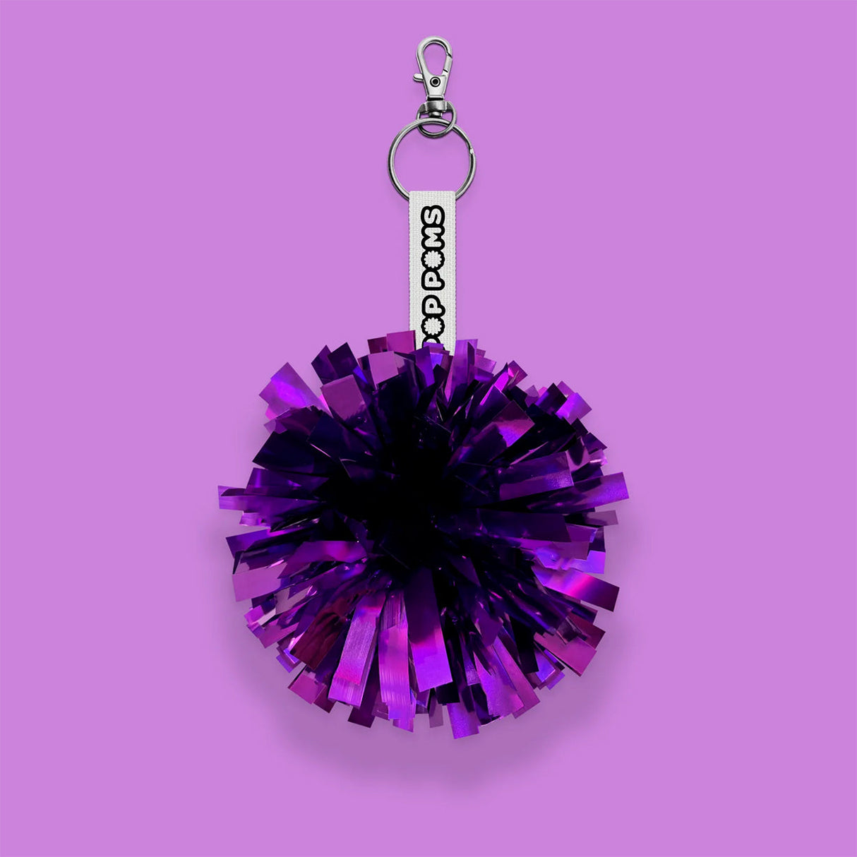 Klarlila metallic pom pom-nyckelring