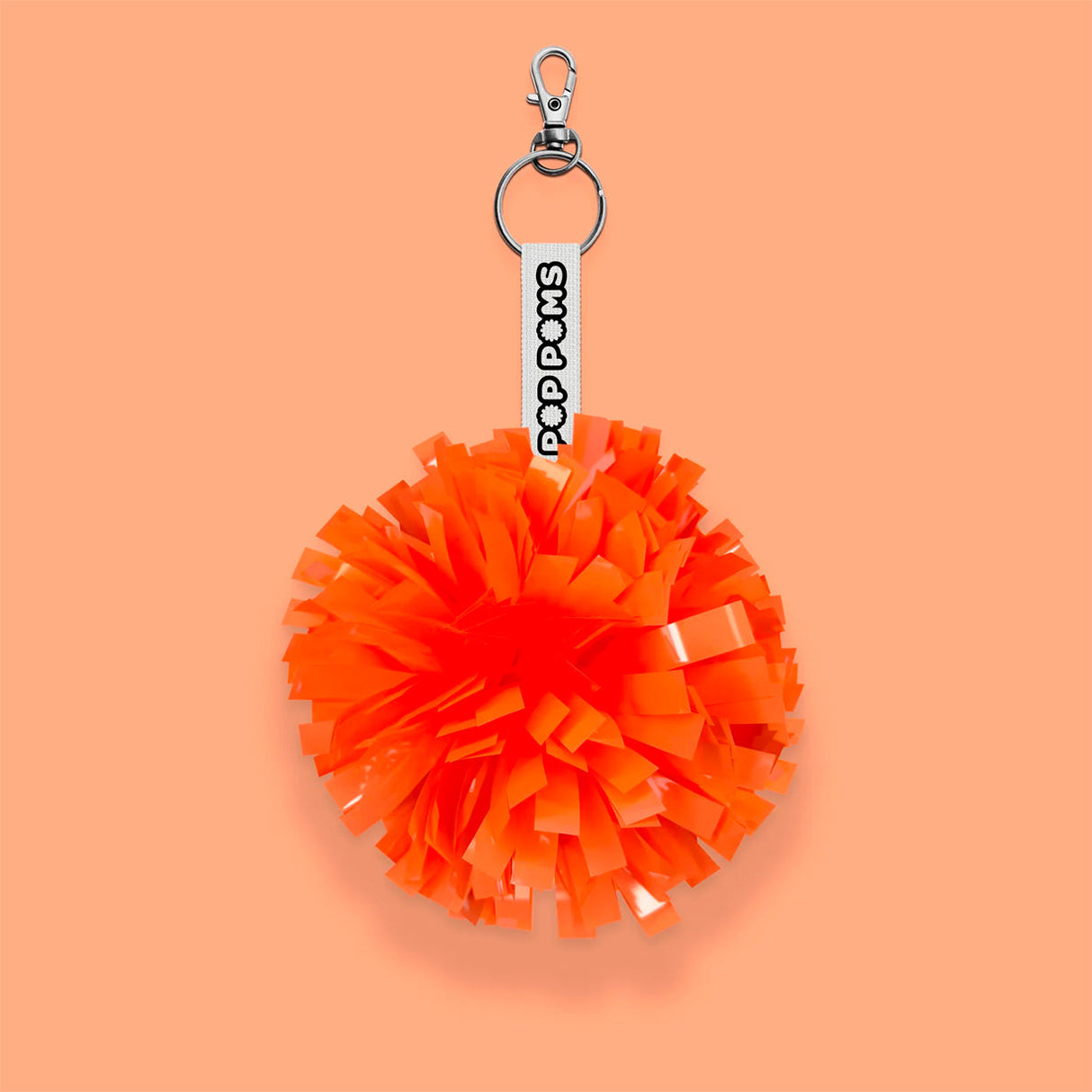 Neonorange metallic pom pom-nyckelring