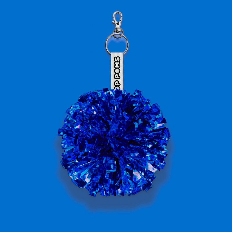Royal blue Shattered Holographic Pom Pom Keyring