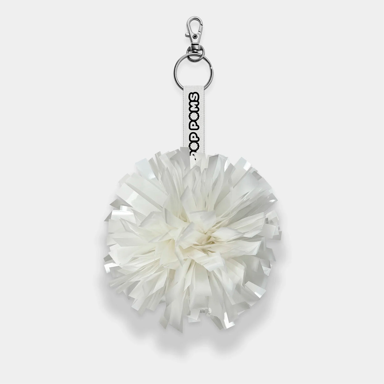 Arctic White Metallic pom pom keyring